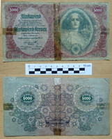 5000 korona Osztrák-Magyar Bank osztrák típus 1922 G-VG állapot