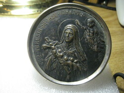 Szent Teréz  , katulikus ,  fém asztaldísz , házi oltár ,  70 mm  ezüstözött