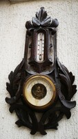 Antique 100-year-old barometer, carved neo renaissance, baroque pewter