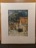 Sárkány Lóránd - "Falu részlet" gulaike - gulács szignált festménye -  333