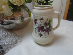 Nice old violet-patterned Hólloháza porcelain large mug, flawless