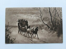 Régi karácsonyi képeslap levelezőlap lovas hintó