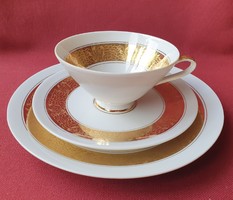 Piesau német porcelán reggeliző szett kávés teás csésze csészealj kistányér tányér arany mintával