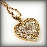 9ct Yellow Gold Chain & Heart Pendant with Diamonds