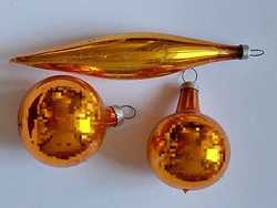 Old glass Christmas tree ornament gold ball icicle glass ornament 3 pcs