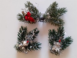 Retro Christmas artificial pine branches with glass bell 3 pcs