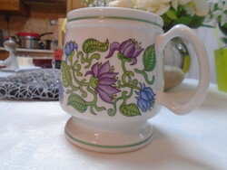 Beautiful old flower pattern Hólloháza porcelain large mug, flawless