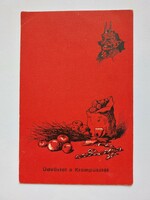 Old postcard red postcard Krampus virgács nut apple