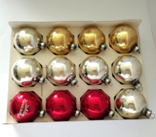 12 old glass Christmas tree ornaments in a box