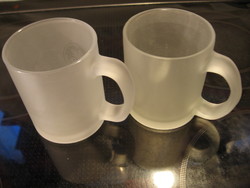 Pair of sandblasted opal glass mugs