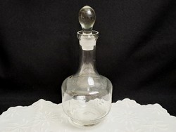 Retro nagy méretű üveg boros palack dugóval levél mintával 30 cm magas