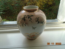New decorative Japanese vase with pink glaze, gilded flower and butterfly patterns