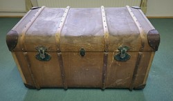 Antique wooden and leather boat chest, traveling chest, würzl m. And his sons
