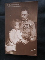 Iv: King Charles of Hungary + son crown prince heir to the throne Otto Habsburg original photo sheet
