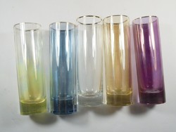Retro old gold-rimmed, colored tube glass tube glass glass set, oblong glass, approx. 1970s.