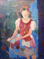 Portrait of a girl in folk costume (oil, canvas, framed 62x48 cm) j. Riisen - Scandinavian painter