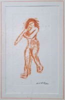 Ősanya - jelzett ceruzarajz (43x37 cm) vörös kréta, női akt