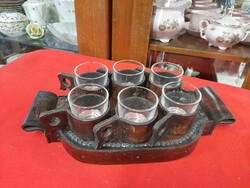 Retro leather, glass handmade set of 6 drink glasses.