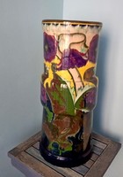 Royal gouda antique majolica floor vase with purple poppy flowers - 60 cm