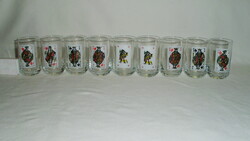 Retro French card patterned glass tumbler - nine pieces together