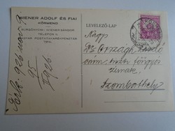 D191536 Levelezőlap Wiener Adolf és fia Körmend -küldve Szombathely-re 1926 Országh L. főügyésznek