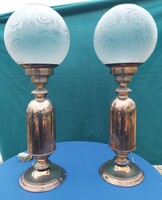 Art deco, silver-plated, sign, pair of tulip-shaped lamps.