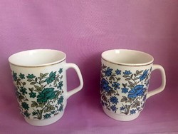 Porcelán bögre, csésze, korsó, kék, zöld virágos ( 2 db)