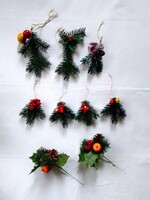 Retro old German Christmas decoration ornament, plastic pine branch colorful berries apple, for creative purposes