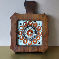 Vintage ceramic wall clock with a hardwood frame in the shape of a cutting board