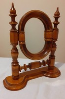 Turned, wooden tilting table mirror