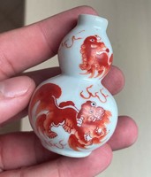 Old Chinese hand painted porcelain foo dog snuff bottle miniature vase china japanese