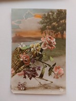 Régi képeslap virágos levelezőlap rózsa szegfű