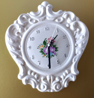 Art Nouveau style hand-painted faience wall clock with quartz structure