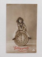 Old New Year's card photo postcard little girl midnight hour