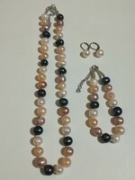 Multi-colored cultured pearl jewelry set, natural original color.