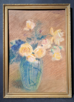 Virágcsendélet (kerettel  30,5x41,5 cm) pasztell, papír