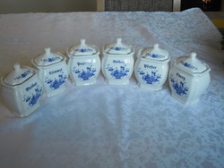 Kék virágmintás porcelán fűszertartó 6 db