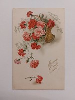 Old postcard floral postcard carnation flower basket