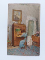 Old postcard w. Pyka artistic postcard lady