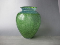 Zöld-kék karcagi fátyolüveg váza (21,5 cm)