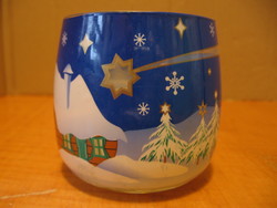 Karácsonyi gyertyatartó Betlehemi csillagos tájképes üveg pohár