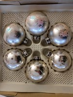 Retro glass Christmas tree decoration silver ball 6 pcs