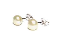 White cultured pearl earrings 925 silver studded real pearls, wedding jewelry in a gift box
