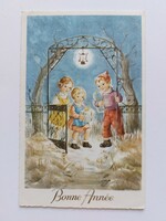 Régi karácsonyi képeslap levelezőlap gyerekek