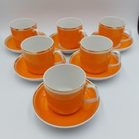 Mid century Hollóházi narancs színű kávés készlet