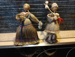 Pair of folk art dolls, handmade 1970s vintage Russian dolls