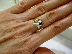 Szépséges antik 0.1ct  gyémánt és 0,3ct valódi zafír arany gyűrű