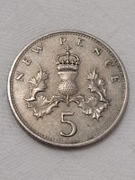 Anglia, II. Erzsébet királynő, 5 new pence, 1969.