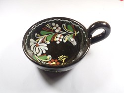 Folk art folk craft ceramic bowl with ears, candle holder