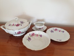 Old porcelain wind rose vintage Czechoslovakian rose dinnerware soup bowl with sauce 4 pcs